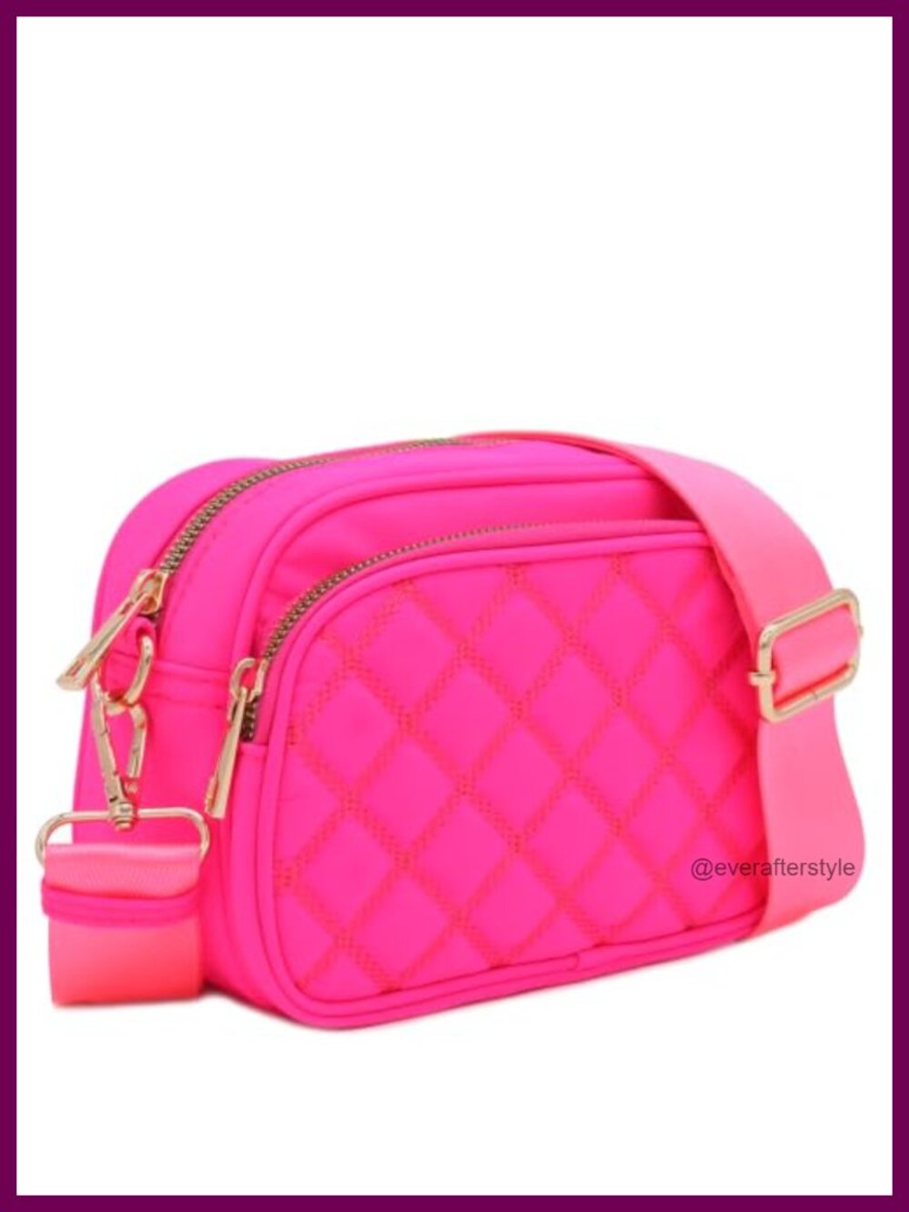 Quilted Nylon Crossbody Bag with Wide Strap Adjustable Shoulder Bag